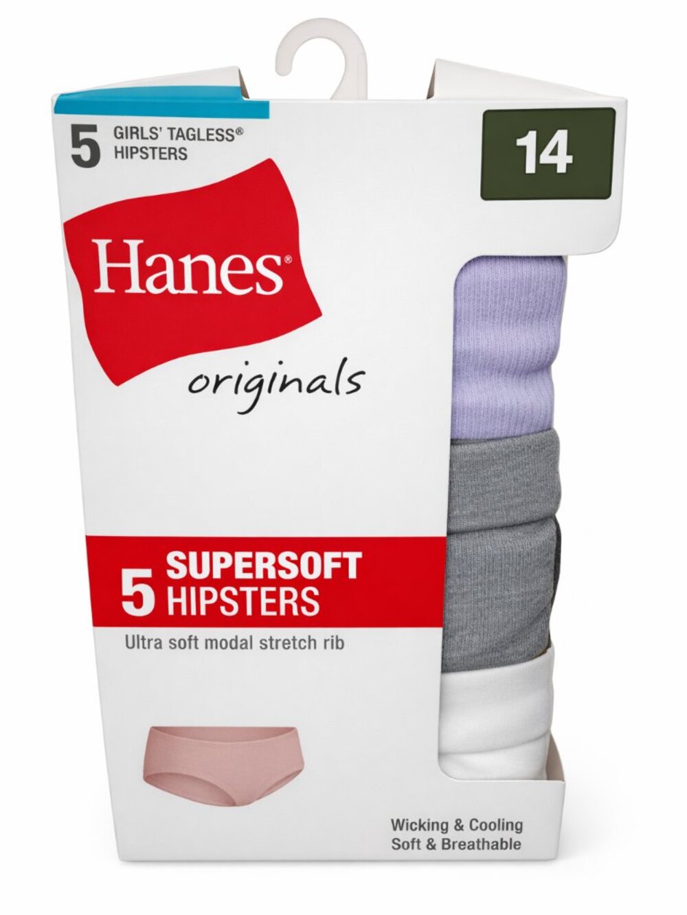 NEW Hanes Originals Girls' 5pk SuperSoft Hipster Underwear - NWT  -